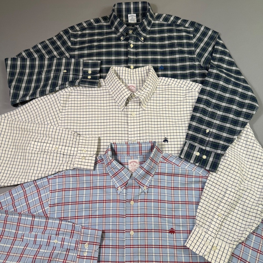 Lot of 3 Brooks Brothers Oxford Button Down Shirt Mens XL Multi Plaid Check OCBD